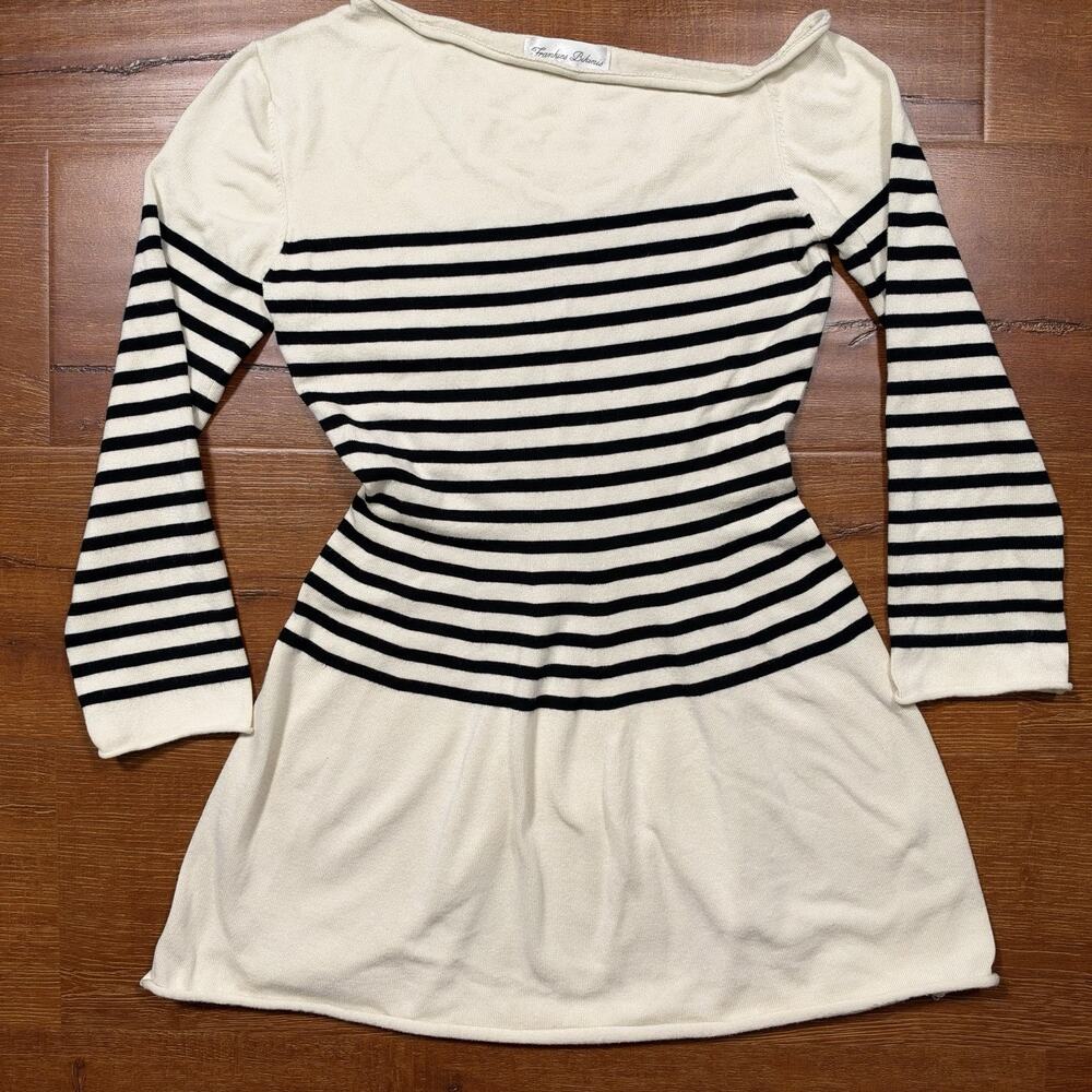 Frankies Bikinis Knit Mini Dress S Ivory Stripe Long Sleeve Asymmetrical Neck